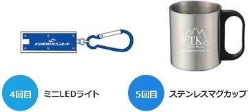 立山黒部シーズンウォーク4,5回目参加ノベルティミニLEDライト_ステンレスマグカップ