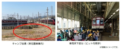 ～近鉄初開催　車庫線内で電車を眺めながらキャンプ体験～ 「きんてつ車庫キャンプin東花園車庫」を実施！