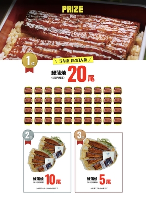 各部門1位は鰻蒲焼20尾(鰻重約40人前)