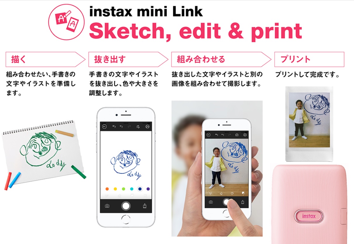 スマートフォン用プリンター“チェキ”「instax mini Link」専用アプリに新機能「Sketch, edit & print」を搭載