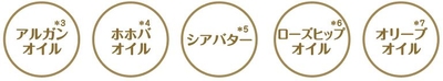 ＜乾燥を防ぐ5種の美容オイル＞（すべて保湿成分）