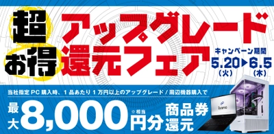 最新ゲーミングPC・ノートPCがアップグレードするほど超お得に！ 対象iiyama PCご購入時のアップグレードや周辺機器ご購入で 最大8,000円分相当を還元する「超お得アップグレード還元フェア」を 5月20日から6月5日までの期間限定で開催！