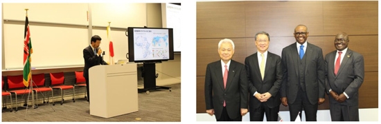 (左)▲那須取締役によるプレゼンテーションの様子 (右)表敬訪問の様子