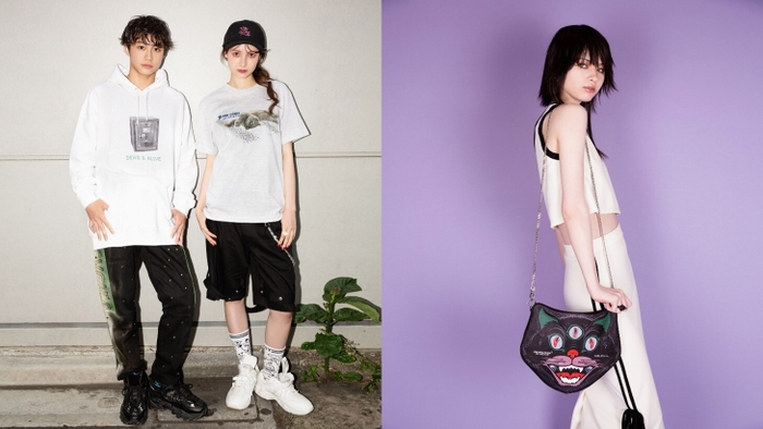 左) Hiroshi Fujiwara パーカー 18&#44;150円 Hiroshi Fujiwara Tシャツ 10&#44;450円 / 右)UNDERCOVER BAG 22&#44;000円 トップス 7&#44;920円 スカート 19&#44;250円 (全て税込み)