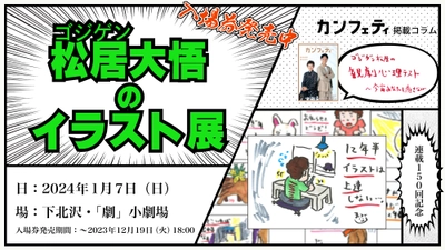 下北沢の劇場で見る『ゴジゲン松居大悟のイラスト展』　シアター情報誌「カンフェティ」で12年以上連載のコラム原画初公開　入場チケット発売開始