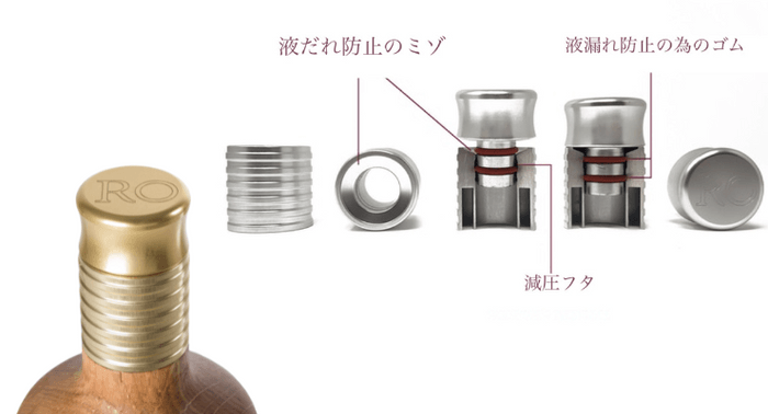 液だれしない・お酒の酸化を抑えるフタ