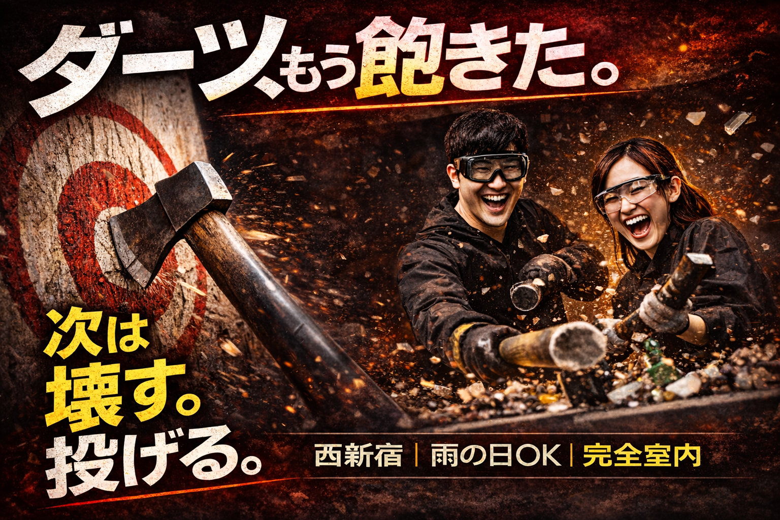 ダーツの次は「壊す・投げる」時代へ
西新宿で“物壊し・斧投げ”が選ばれる理由とは？