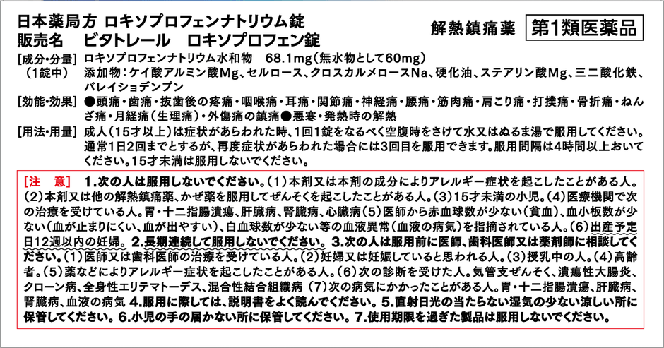 ビタトレール ロキソプロフェン錠 裏