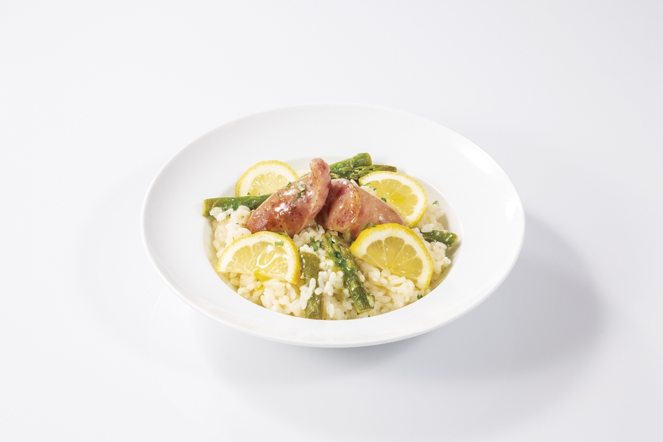 グリルソーセージのレモンクリームリゾット
