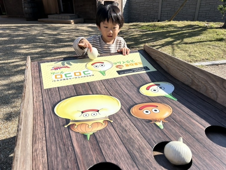 ▲9つの穴目掛けて、たまねぎを転がせ!