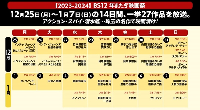 BS12 年またぎ映画祭作品ラインアップ