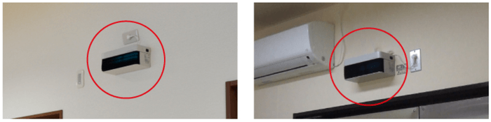 設置イメージ(壁掛け、天吊り等状況に応じて設置可能でございます。)