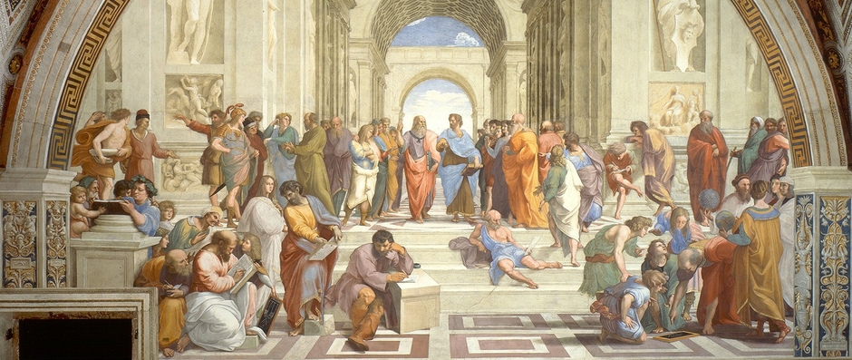 ヴァチカン宮殿ラファエロの間の「署名の間」に描かれたフレスコ壁画『アテネの学堂（Scuola di Atene）』