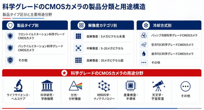 図:科学グレードのCMOSカメラの製品分類と用途構造