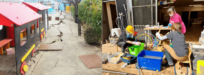 地震・豪雨の被害を受けた園の様子