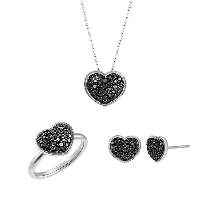 Pt950 ブラックダイヤモンド ネックレス、ピアス、リング