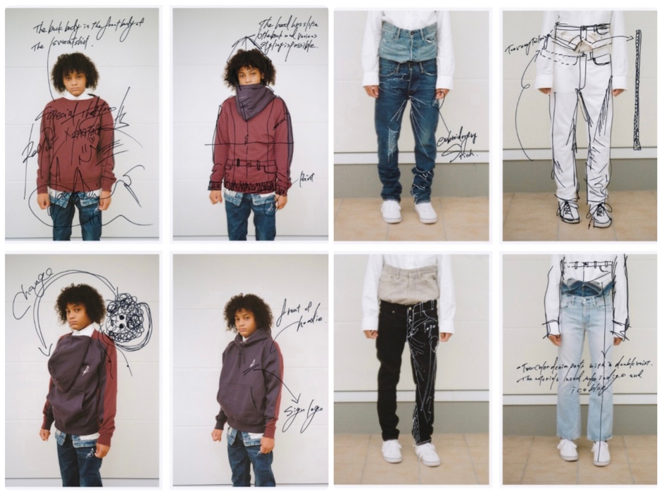 Re:reversible pullover / Re:layered denim pants