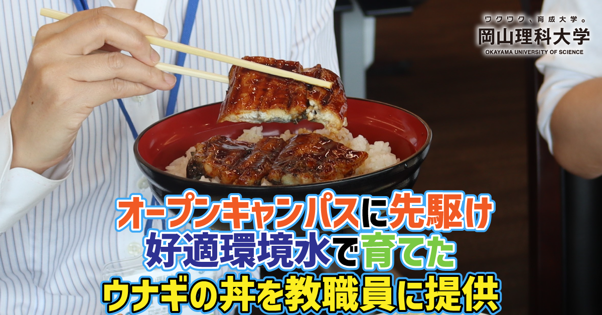 【岡山理科大学】オープンキャンパスに先駆け、好適環境水で育てたウナギの丼を教職員に提供