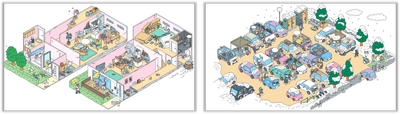 在宅避難と車中避難のイラスト