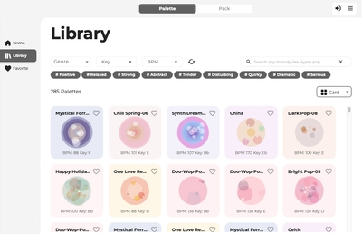 『Melody Flip』 パレット選択画面イメージ　※画面は開発中のものです