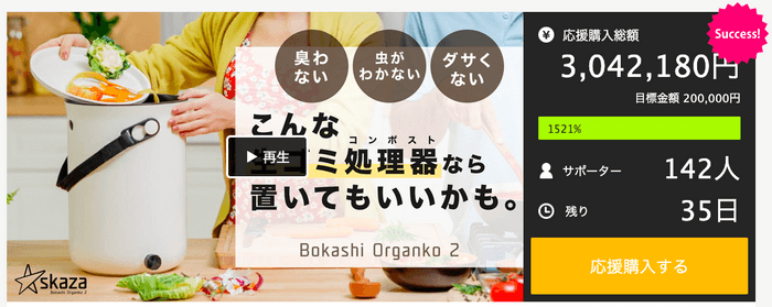 ▲【マクアケ】開始9日目のキャプチャです