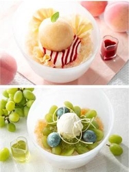 【上】桃のかき氷 【下】シャインマスカットのかき氷