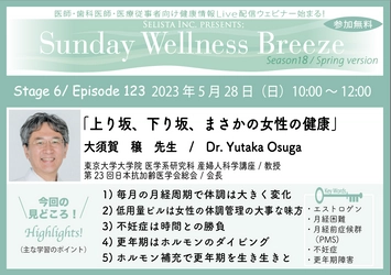 無料オンラインセミナー(医師・歯科医師・薬剤師向け) 『上り坂、下り坂、まさかの女性の健康』5/28(日)朝10時開催　 講師：大須賀 穣先生(東京大学大学医学部産婦人科学講座／教授)