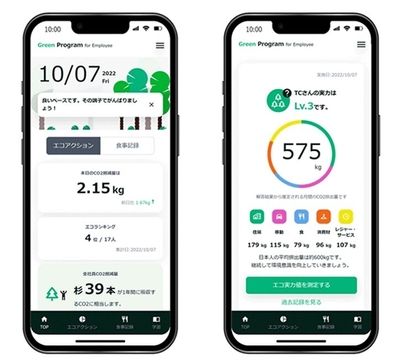 アプリケーション「Green Program(R) for Employee」画面イメージ