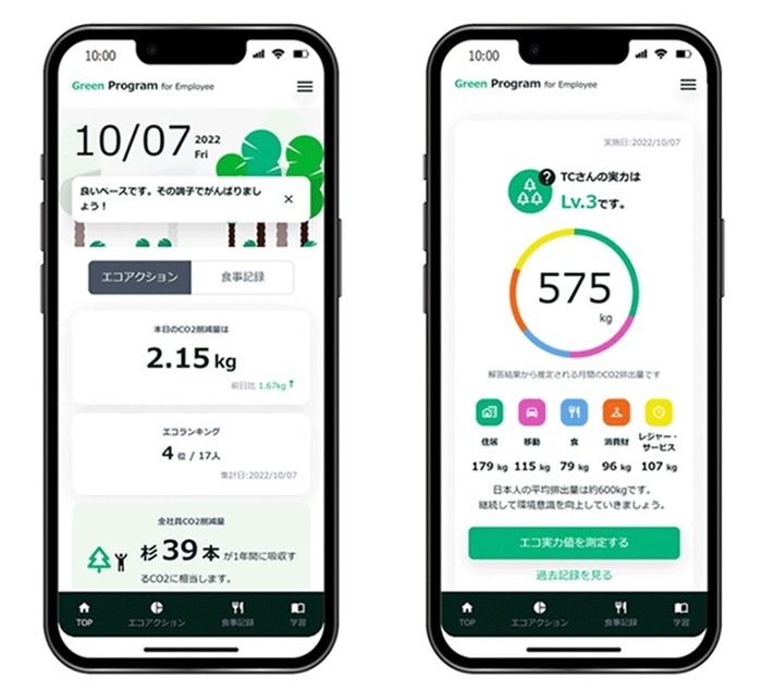 アプリケーション「Green Program(R) for Employee」画面イメージ