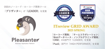 OSSのノーコード・ローコード開発ツール「プリザンター」が 「ITreview Grid Award 2023 Spring」のローコード開発など 4部門においてアワード最高位の「Leader」を受賞