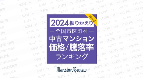 「マンションレビュー」で振り返る 2024年 全国市区町村中古マンション価格／騰落率ランキングを発表