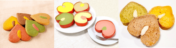 アンスリウムクッキー（左）、アンスリウムチーズケーキ（中）、アンスリウムラスク（右）