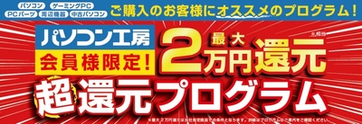 パソコン工房では最大2万円分相当※還元！「超還元プログラム」を実施中！