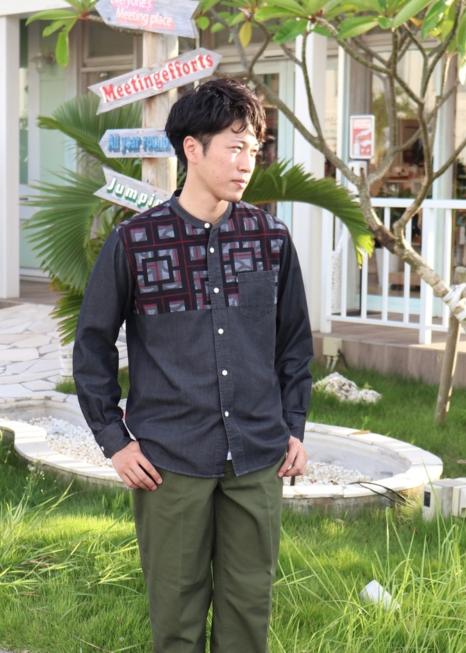 ブロックライン×デニム L/S
