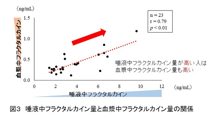 図3 唾液中フラクタルカイン量と血漿中フラクタルカイン量の関係