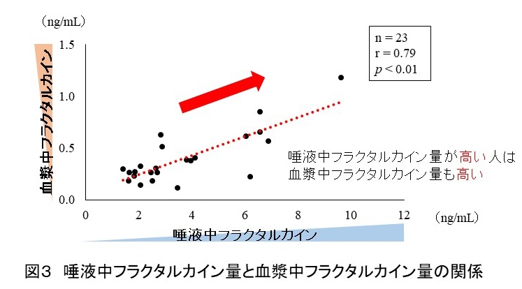 図3　唾液中フラクタルカイン量と血漿中フラクタルカイン量の関係