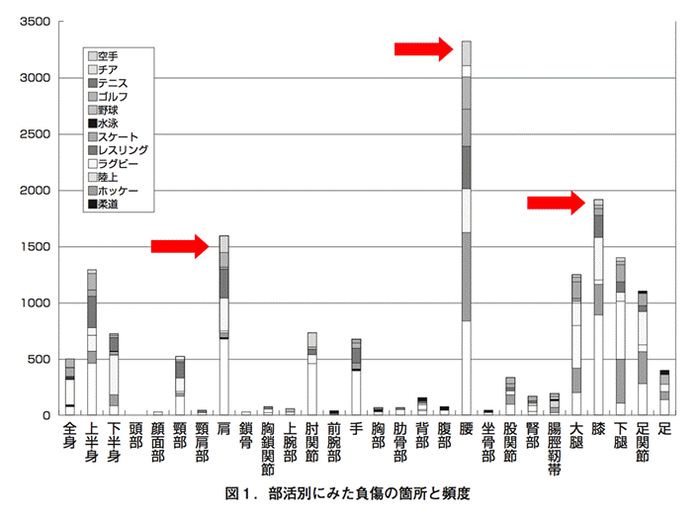スポーツ障害の部位別グラフ
