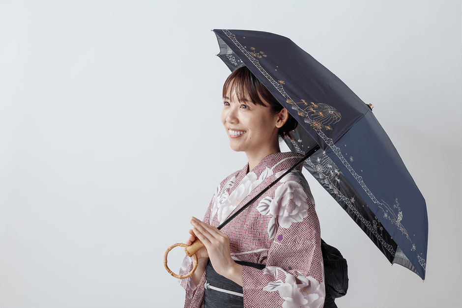 大花火の夜のまち|晴雨兼用日傘 ネイビー