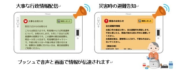 大事な行政情報や災害時の避難情報伝達イメージ