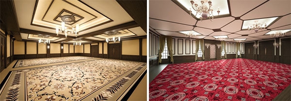 (左)小宴会場「詩(うた)月(つき)」（172平方メートル）、(右)小宴会場「舞(まい)花(はな)」（114平方メートル）