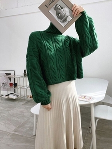 【OTONA韓国】ショート丈タートルニット グリーン