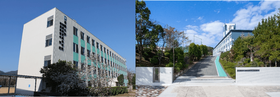 支援制度の対象となる近畿大学附属新宮高等学校・中学校（左）、近畿大学附属豊岡高等学校・中学校（右）