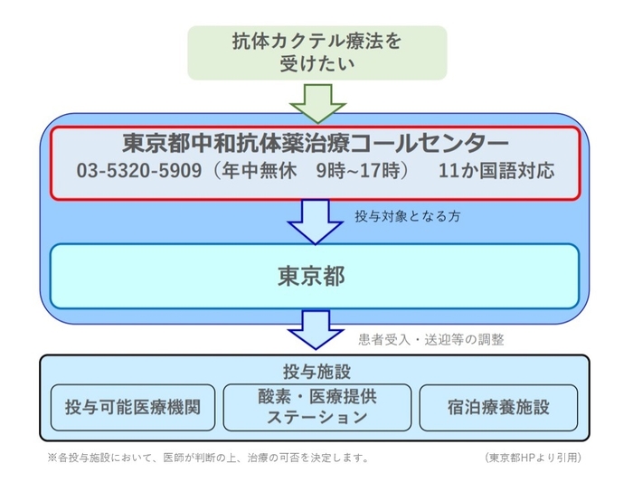 罹患者さまの治療希望から治療実施までの流れ(東京都HPより)