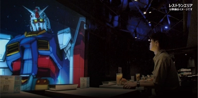 この春、「GUNDAM Cafe TOKYO BRAND CORE」の 飲食エリアがグレード＆没入感アップ！ レストランエリア　新作映像『GUNDAM パイロット列伝』 歴代ガンダムシリーズの主役を務めた人気声優が集まり、 パイロットたちの語りを新規収録 Zeon's Diner TOKYO 『バトイートシステム』 お皿からモビルスーツが出撃する 「インタラクティブプロジェクションシート」新機能追加！ 2021年3月30日(火)よりスタート