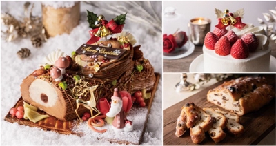 【左】Buche de Noel ～ブッシュ・ド・ノエル～　【右上】Les "Fraises" de Noel ～苺のノエル～　【右下】Stollen ～シュトレン～