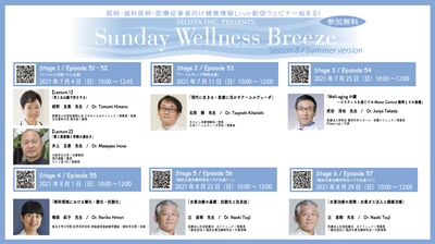 医師・歯科医師・薬剤師・医療従事者向け 《アンチエイジング・予防医療情報 無料Live配信Zoomウェビナー！》 『Sunday Wellness Breeze, Season 8(全6ステージ)』 2021年7月4日(日)スタート！