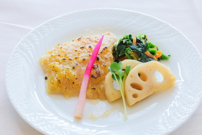 白身魚のふわっふわ芋味噌ようかん焼き