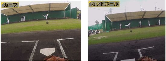 <参考画像>【左】メッセンジャー投手のカーブ【右】藤浪投手のカットボール