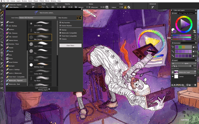 新しい水彩ブラシとワークフロー