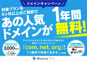 WordPress特化レンタルサーバー「Quicca Plus」の提供開始　 独自ドメインを1年間無料でご利用いただけるキャンペーンを実施